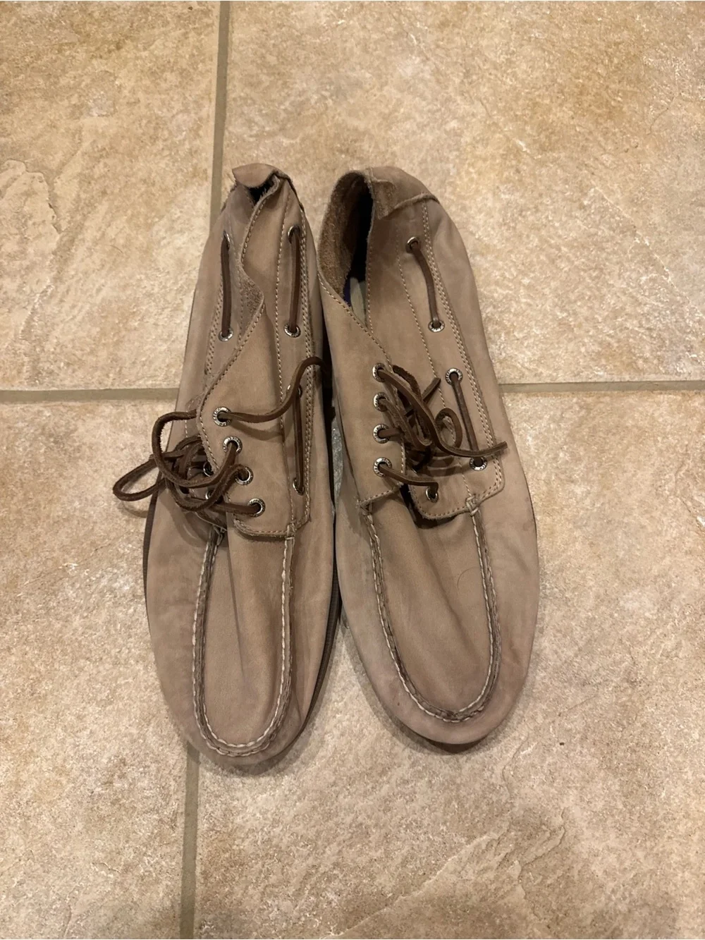 Sperry Men's Taupe Leather Boat Shoes with Brown Laces